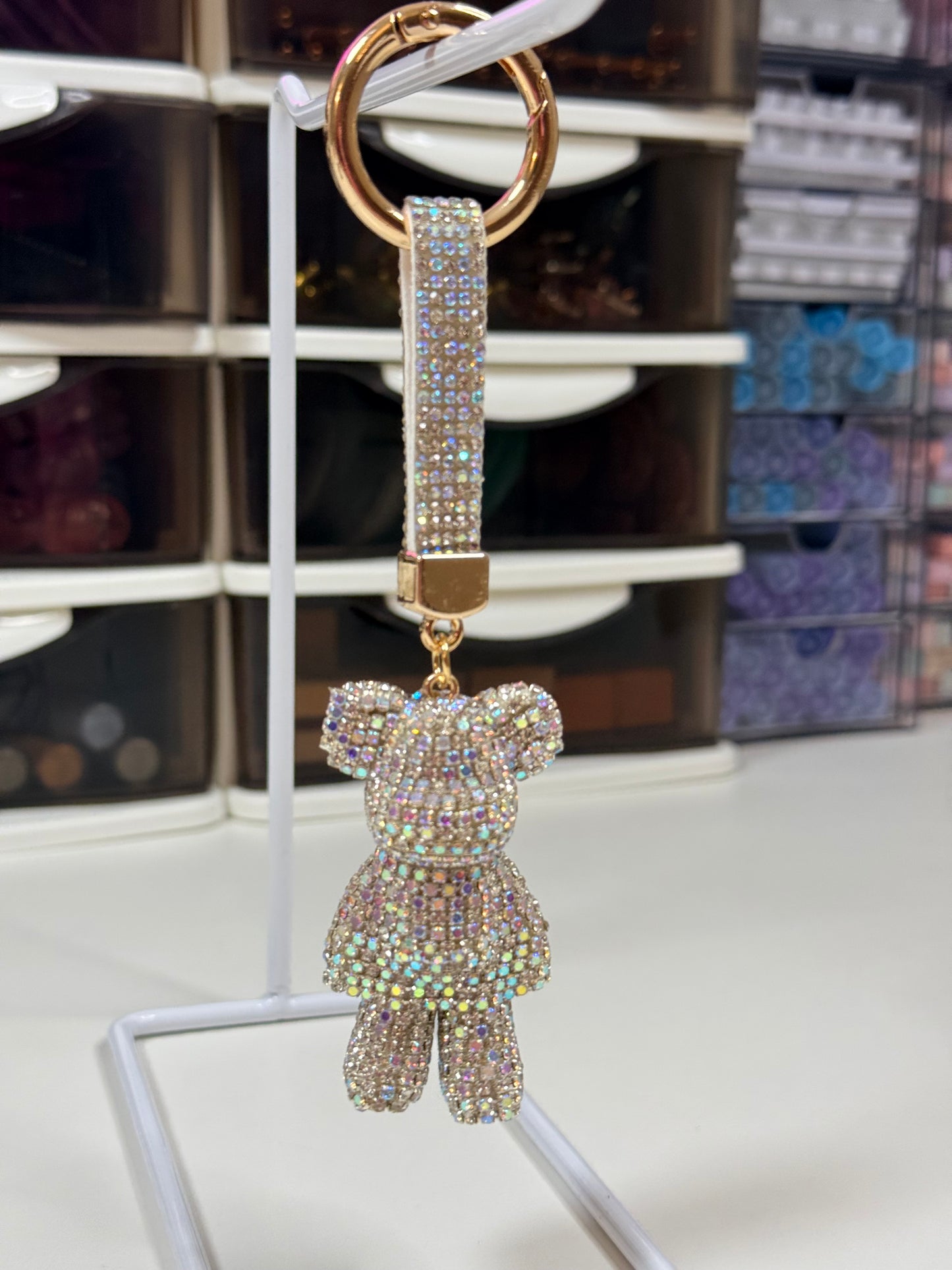 Lovely Rhinestone Bear Keychain