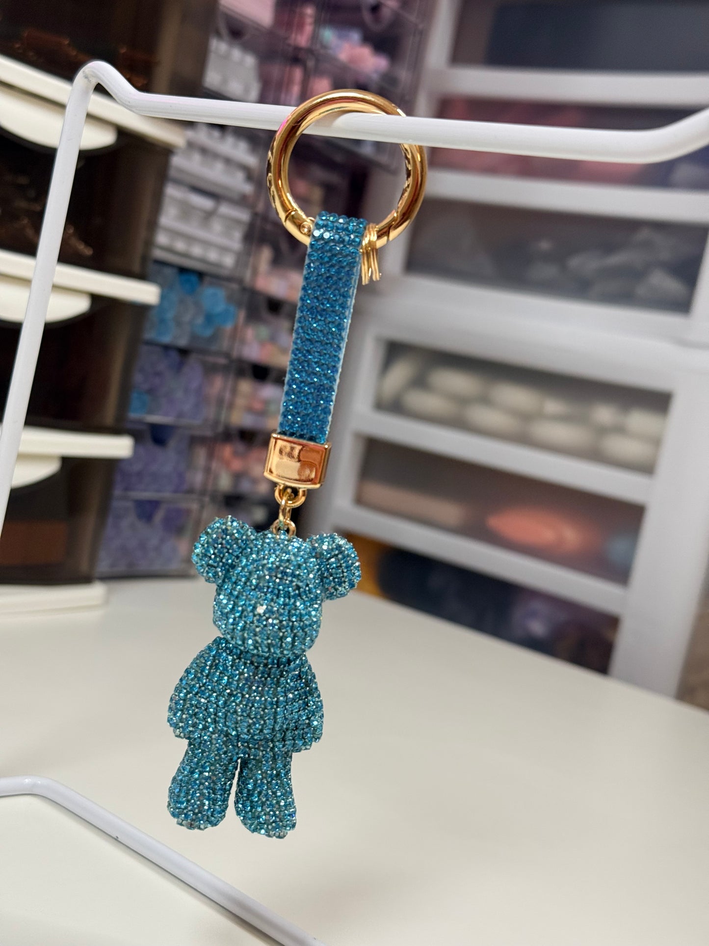 Lovely Rhinestone Bear Keychain