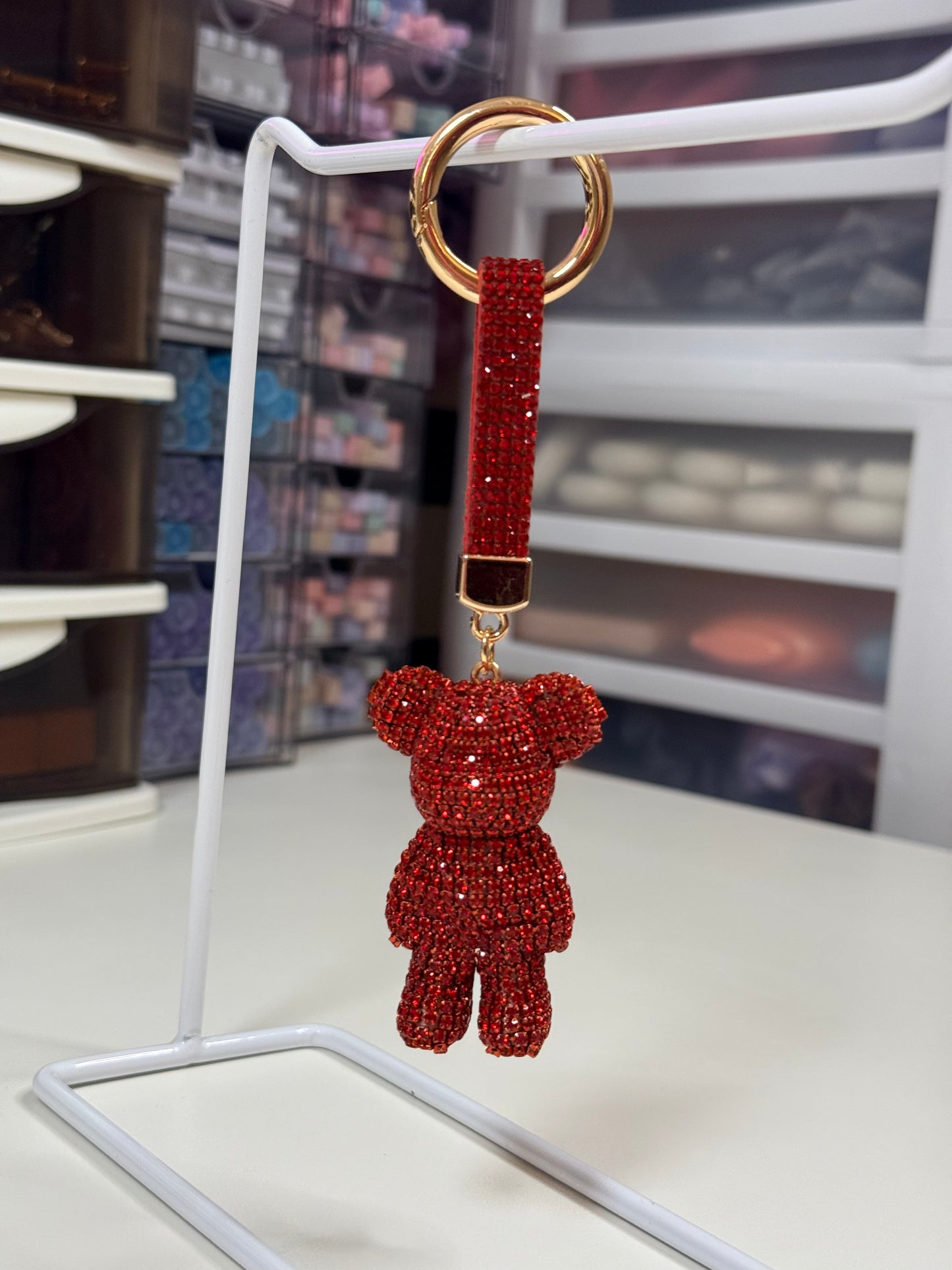 Lovely Rhinestone Bear Keychain