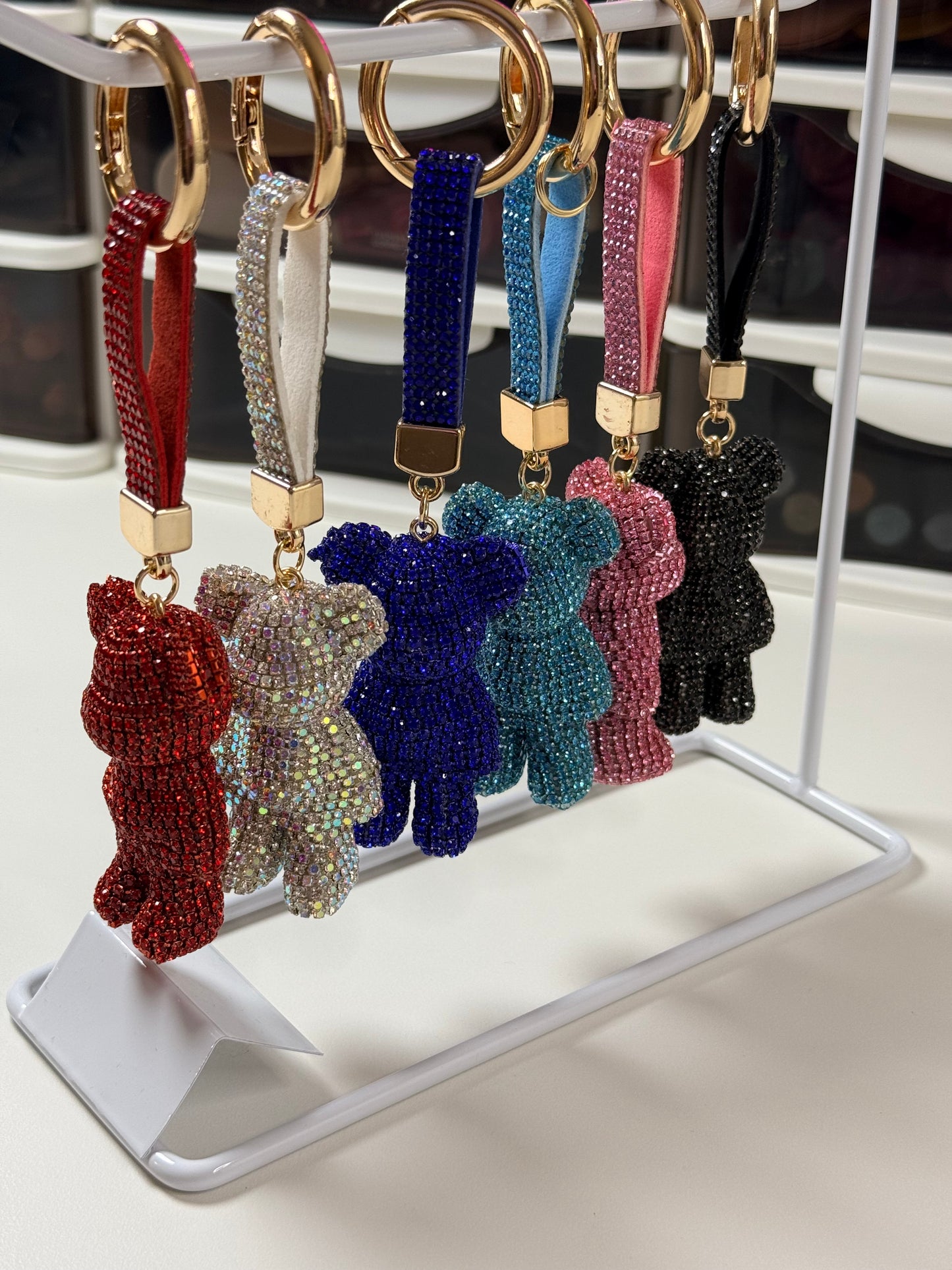 Lovely Rhinestone Bear Keychain