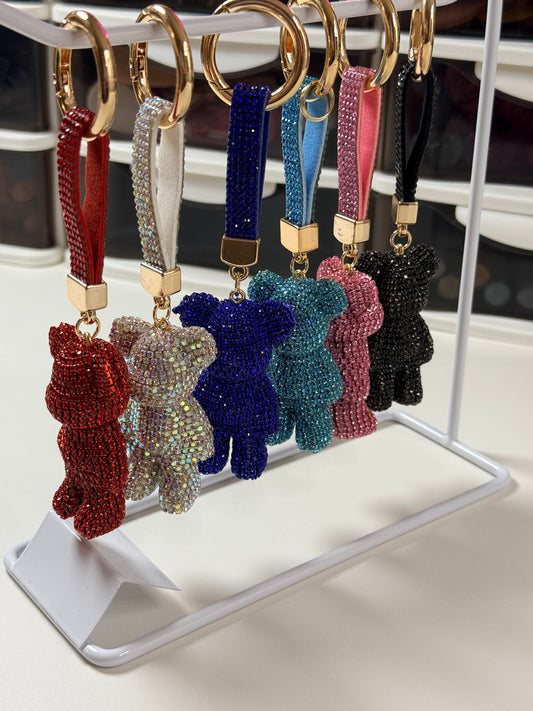 Lovely Rhinestone Bear Keychain
